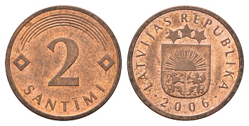 Латвия 2 сантима 2006 KM 21 сталь плакированная медью 4682-157