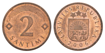 Латвия 2 сантима 2006 KM 21 сталь плакированная медью 4682-157