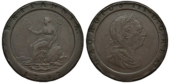 Великобритания 2 пенса 1797 Георг III (1760-1820), большой формат, вес 56,85 гр KM 619, Spink 3776 медь 1524-612
