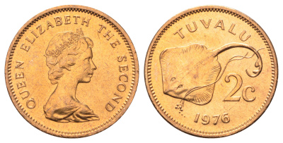 Тувалу 2 цента 1976  KM 2 бронза  UNC  M41-14