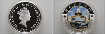 Ниуэ 2 доллара 2010 старые советские машины, ГАЗ М20 Победа KM 224 серебро PROOF 00-000-00