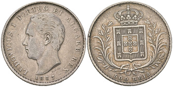 Португалия 500 реалов 1887 Луиш I (1861-1889) KM 509 серебро 272-314