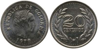 Колумбия 20 сентаво 1979 KM 246.2 сталь плакированная никелем 4529-833