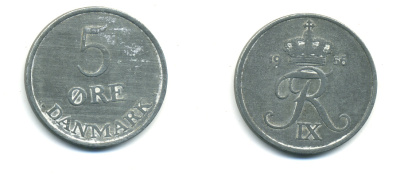 Дания 2 эре 1956 C; S, Фредерик IX (1947-1972) KM 840.2 цинк 80-1154
