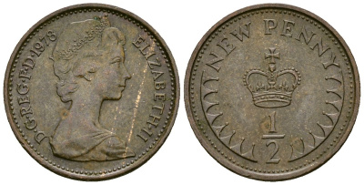 Великобритания 1/2 пенни 1978 Елизавета II (1952-2022) KM 914, Spink 4239 бронза 4173-818