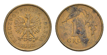 Польша 1 грош 1992 Y 276 марганец латунь UNC 4627-942