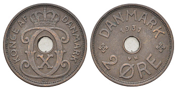 Дания 2 эре 1931 N, Кристиан X (1912-1947) KM 827 бронза 4701-769