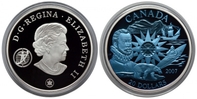 Канада 20 долларов 2007 Международный полярный год, голограмма KM 737 a серебро 1081-5-51