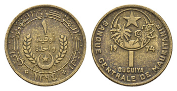 Мавритания 1 угия 1974 KM 6 алюминиевая бронза 4679-553