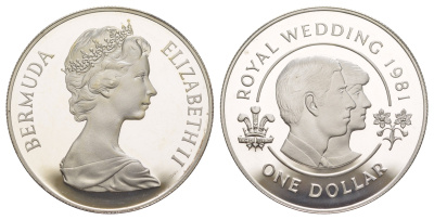Бермудские острова (Бермуды) 1 доллар 1981 Свадьба Принца Чарльза и Леди Дианы KM 28a серебро PROOF 1091-5-52