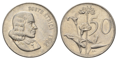 ЮАР 50 центов 1966 Ян ван Рибек (1619-1677), South Africa, легенда на английском, Зантедеския Эллиота (калла) KM 70.1 никель 4693-817