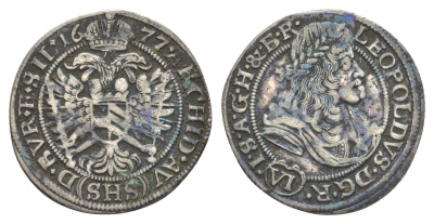 Силезия 6 крейцеров 1677 SHS, Леопольд I (1657-1705) KM 507 серебро 650-541