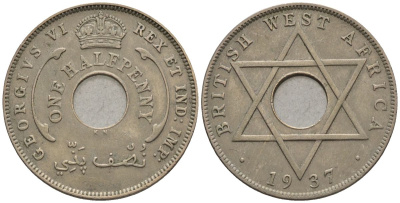 Британская Западная Африка 1 пенни 1937 KN, Георг VI (1936-1952) KM 19 медно-никель 4512-121