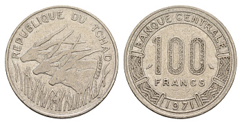 Чад 100 франков 1971 KM 2 никель 4654-523