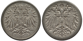 Австрия 10 геллеров инкузный брак монетного двора медно-никель 00-817-46