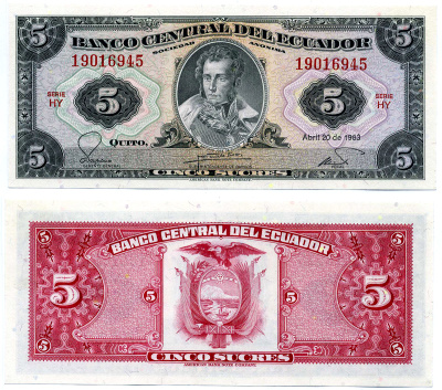 Эквадор 5 сукре 1983 Антонио Хосе Сукре Pick 108 b бумага UNC (пресс) 7548-50-2-1
