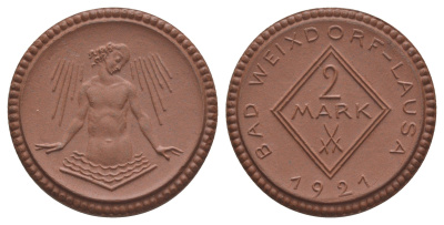 Вайсдорф-Лауза 2 марки 1921 Men05 26467.18 фарфор 1094-9-75