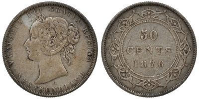 Ньюфаундленд 50 центов 1876 H, Виктория (1837-1901) KM 6 серебро    4044-1331