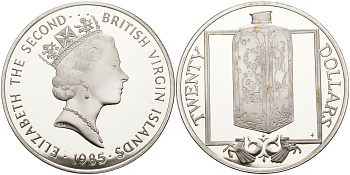 Британские Виргинские острова 20 долларов 1985 фарфоровая бутылка KM 64 серебро  PROOF  1095-2-14