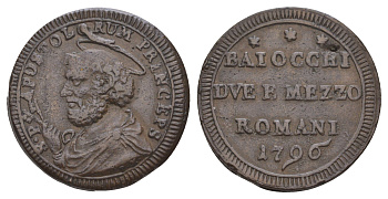 Папская область 2 1/2 байокко 1796 Пий VI (1775-1799) KM 1240 медь 00-810-71