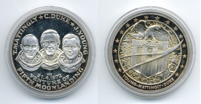 США медаль 1972 космос, Аполлон 16, 50,09 гр, 50 мм серебро PROOF 1079-7-43