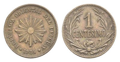 Уругвай 1 сентесимо 1924 KM 19 медно-никель 4658-743