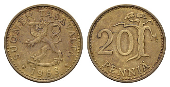 Финляндия 20 пенни 1963 KM 47 алюминиевая бронза 4617-545