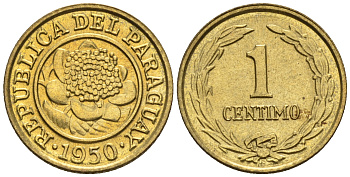 Парагвай 1 сентимо 1950  KM 20 алюминиевая бронза  aUNC  220-1038