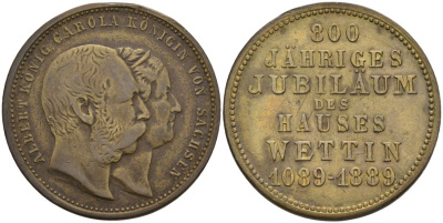 Саксония медаль 1889 800 ЛЕТ ДОМУ ВЕТТИНГОВ (1089-1889), диаметр 26 мм. жёлтый металл 190-953