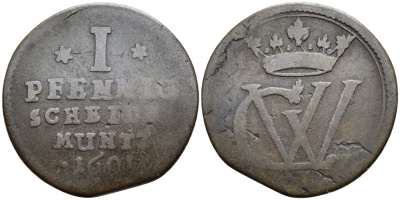 БРАУНШВЕЙГ-ЛЮНЕБУРГ-ЦЕЛЛЕ 1 ПФЕННИГ 169Х ГЕОРГ II ВИЛЬГЕЛЬМ (1665-1705)KM 336 медь 560-662