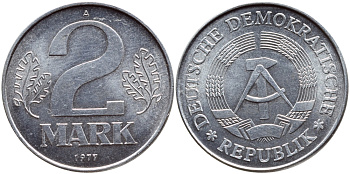 ГДР 2 МАРКИ 1977 А KM 48 алюминий UNC 59-534