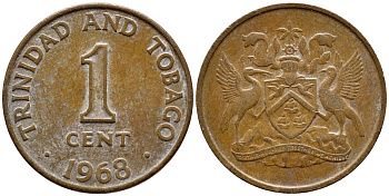 Тринидад и Тобаго 1 цент 1968 герб KM 1 бронза 4396-933
