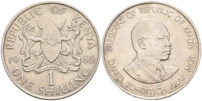 Кения 1 шиллинг 1980 Дэниэл арап Мои KM 20 медно-никель 4683-344