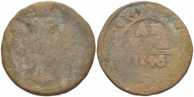 РОССИЯ 1 ДЕНЬГА 1746 ЕЛИЗАВЕТА (1741-1761) Биткин 356 медь 4541-156