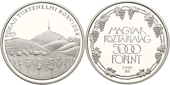 Венгрия 5000 форинтов 2008 Европейское наследие - долина Токай, телебашня KM 811 серебро  PROOF 06-266-25