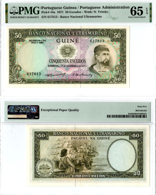 Португальская Гвинея 50 эскудо 1971 в слабе PMG 65 Pick 44 a (4) бумага UNC (пресс) 452-2-114