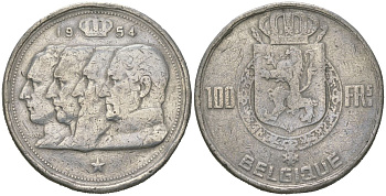Бельгия КОПИЯ 100 франков 1954 белый металл 63-526