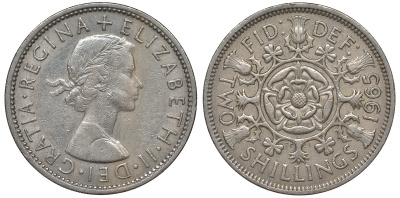 Великобритания 2 шиллинга (флорин) 1965 Елизавета II (1952-2022) KM 906, Spink 4146 медно-никель 4131-546