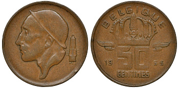 БЕЛЬГИЯ 50 САНТИМОВ 1965 BELGIE KM 149.1 бронза 72-1011