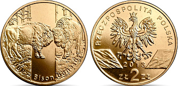 Польша 2 злотых 2013 MW, серия сохраним природу, зубр KM 878 нордик UNC 4676-1035
