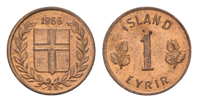 Исландия 1 эйре 1966 KM 8 бронза UNC 4690-738