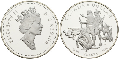 Канада 1 доллар 1990 индейцы Келси KM 170 серебро PROOF 1076-2-51