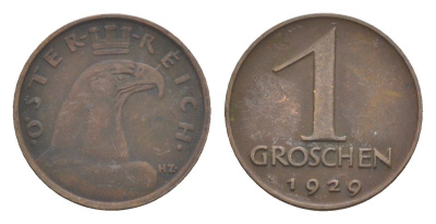 Австрия 1 грош 1929 KM 2836 бронза 4549-1243