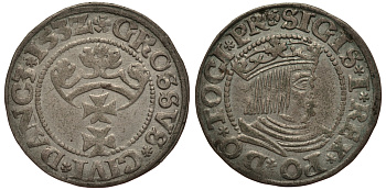 Данциг 1 грош 1532 Сигизмунд I Старый (1506-1548), вес 1,89 гр. серебро 1516-1433