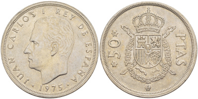 Испания 50 песет 1975 (78) Хуан Карлос I (1975-2014) KM 809 медно-никель 4185-936