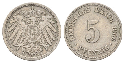 Германия 5 пфеннигов 1906 A KM 11, J. 12 медно-никель 4701-1036
