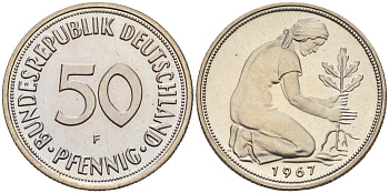 ФРГ 50 пфеннигов 1967 F J 384, KM 109.1 медно-никель  PROOF 1094-4-44