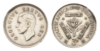ЮАР 3 пенса 1949 Георг VI (1936-1952) KM 35.1 серебро 4549-565