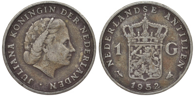 Нидерландские Антилы 1 гульден 1952 Юлиана (1948-1980) KM 2 серебро 36-837