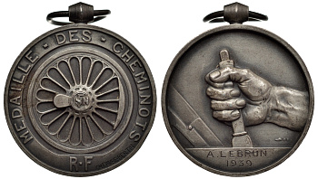 Франция медаль 1939 медаль лучшему железнодорожнику 4578-613